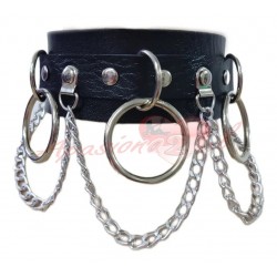 Choker Grueso Con Argollas Y Cadenas - Alternativo Negro
