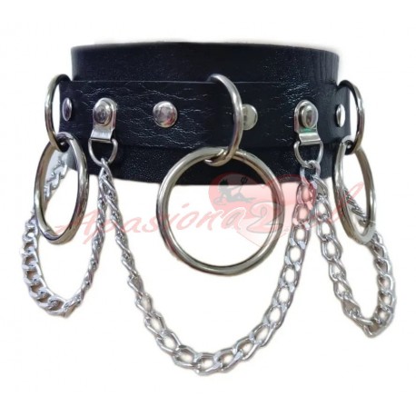 Choker Grueso Con Argollas Y Cadenas - Alternativo Negro