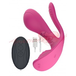 VIBRADOR TRIPLE ESTIMULACION CLÍTORIS, PUNTO G, ANAL CONTROL REMOTO Y CARGA USB HB63